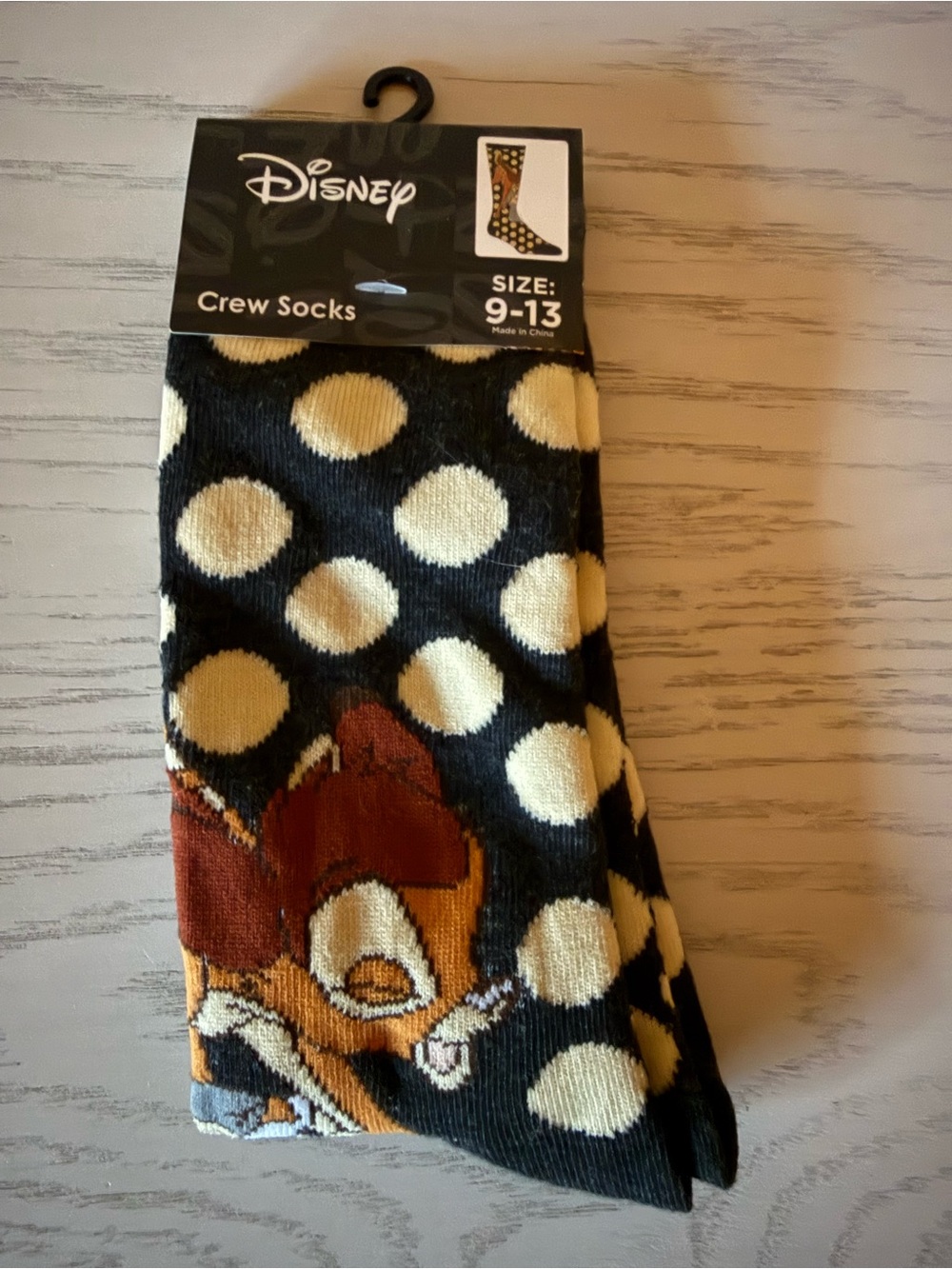 Disney Bambi Crew Socks - Black with Cream Polka Dots